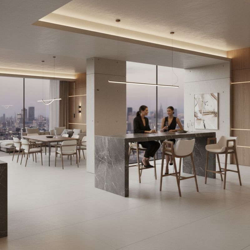 Banqueta Gris Madeira: Sofisticação e Conforto para Ambientes de Alto Padrão