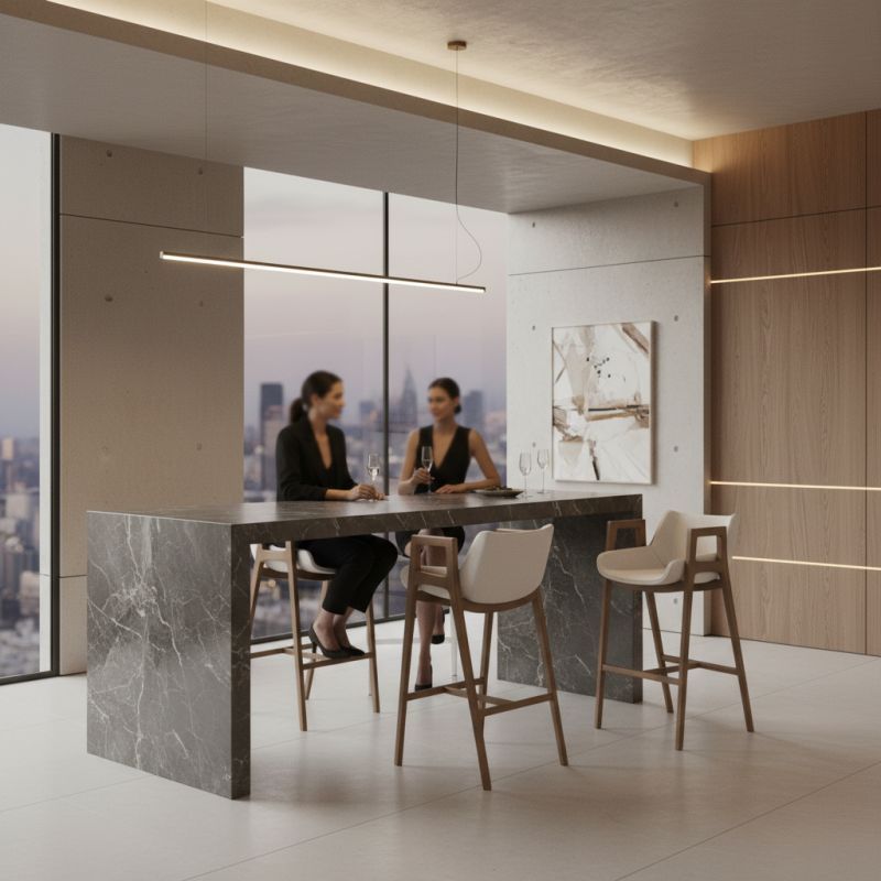 Banqueta Gris Madeira: Elegância e Conforto Orgânico para Ambientes de Alto Padrão