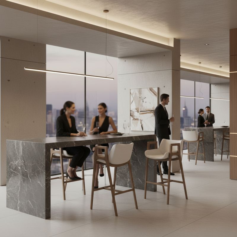 Banqueta Gris Madeira: Elegância Orgânica e Conforto para Ambientes de Alto Padrão