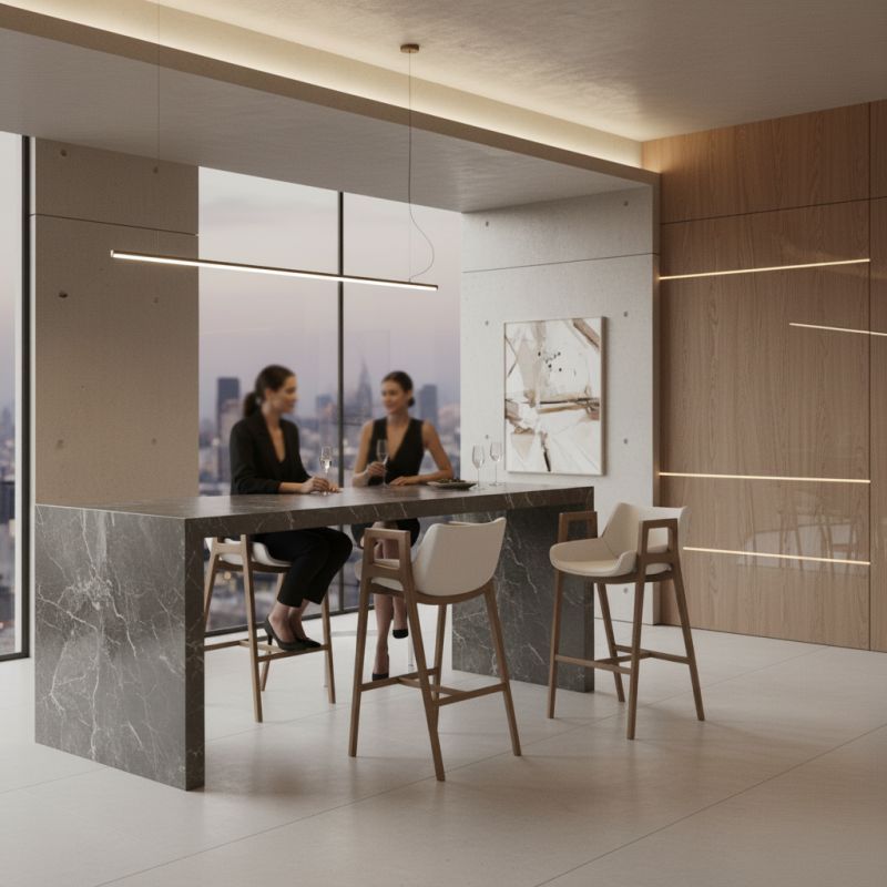 Banqueta Gris Madeira: Sofisticação e Conforto para Ambientes de Alto Padrão