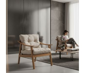 Poltrona Olli Madeira: Elegância Natural e Conforto para Ambientes de Alto Padrão
