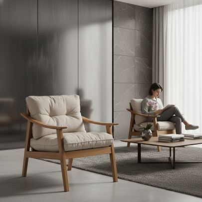 Poltrona Olli: Sofisticação em Madeira para Ambientes de Alto Padrão
