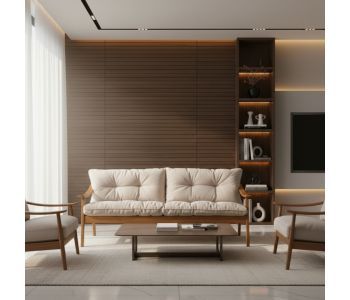 Sofá Olli Madeira: Elegância Natural e Conforto para Ambientes de Alto Padrão
