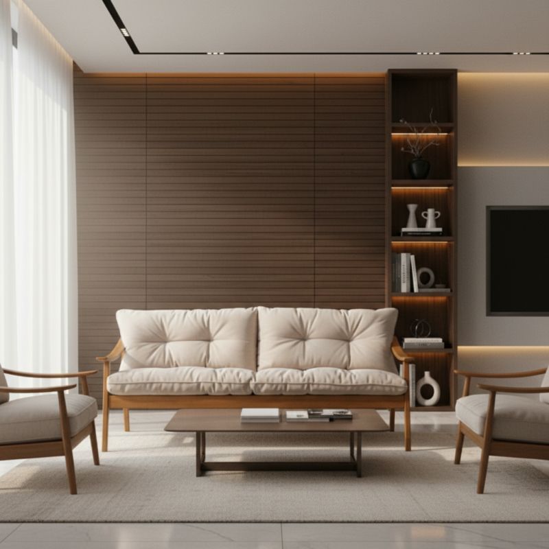 Sofá Olli Madeira: Elegância Natural e Conforto para Ambientes de Alto Padrão