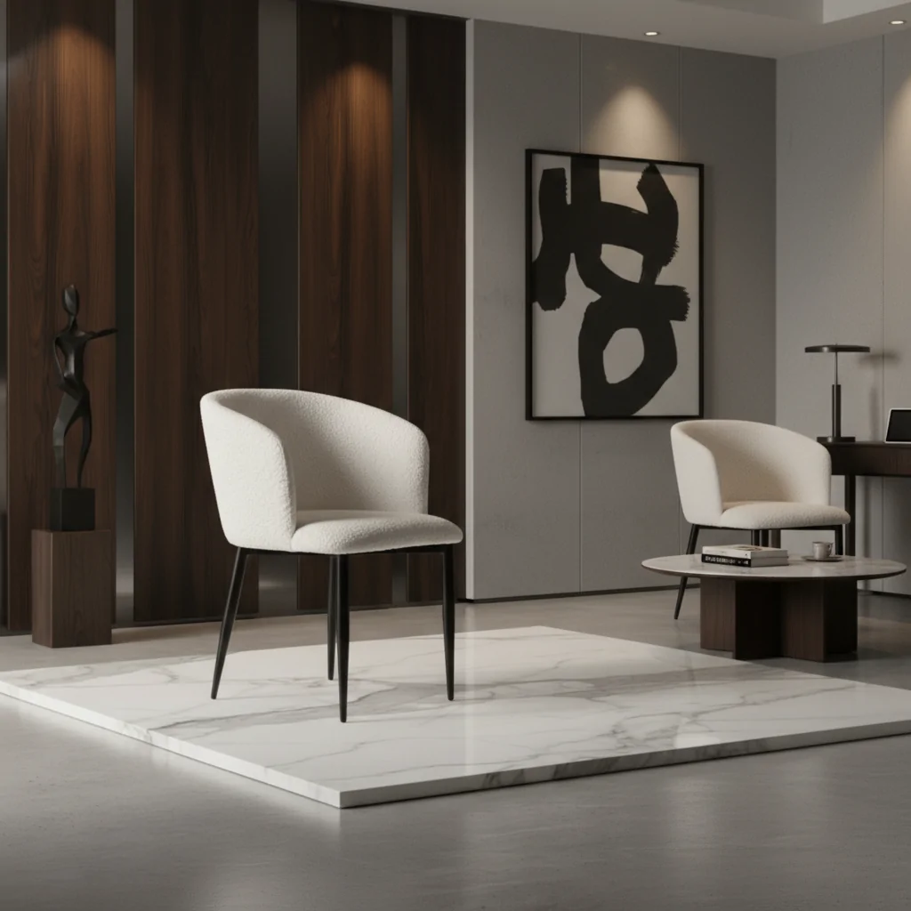 Cadeira Amalfi em Aço Carbono: Sofisticação e Conforto para Ambientes de Alto Padrão