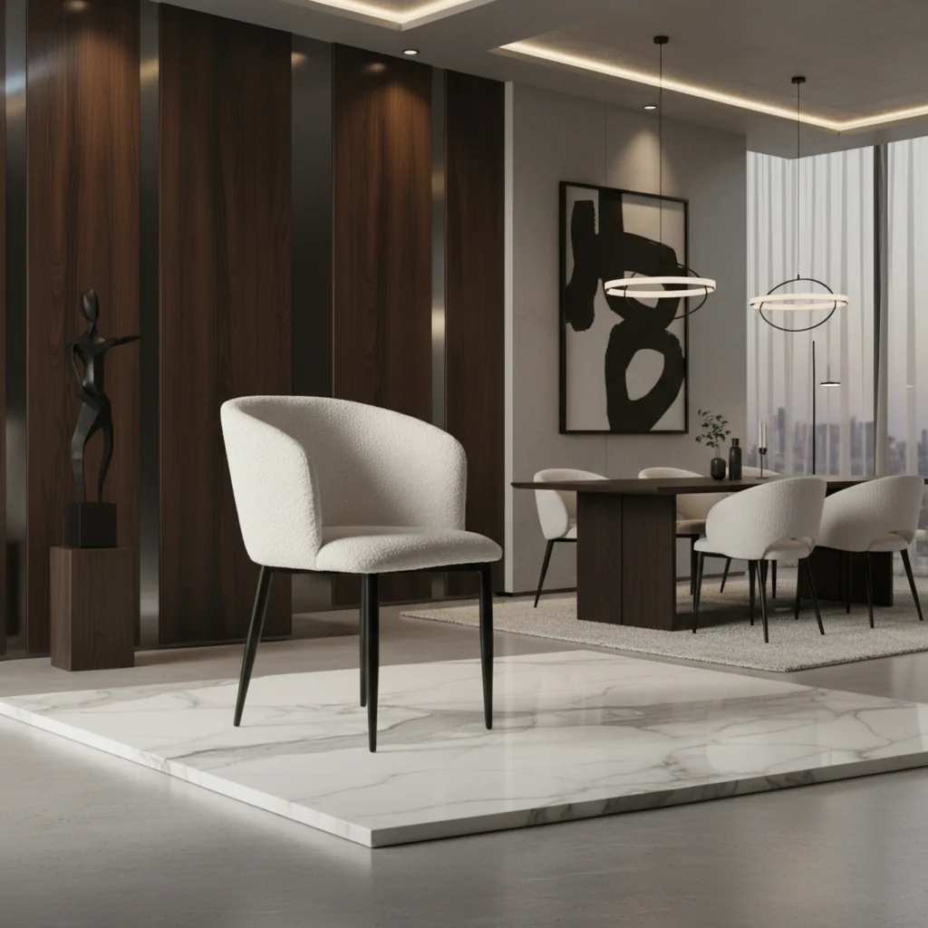 Cadeira Amalfi Aço Carbono: Sofisticação e Conforto em Design Orgânico para Ambientes de Alto Padrão