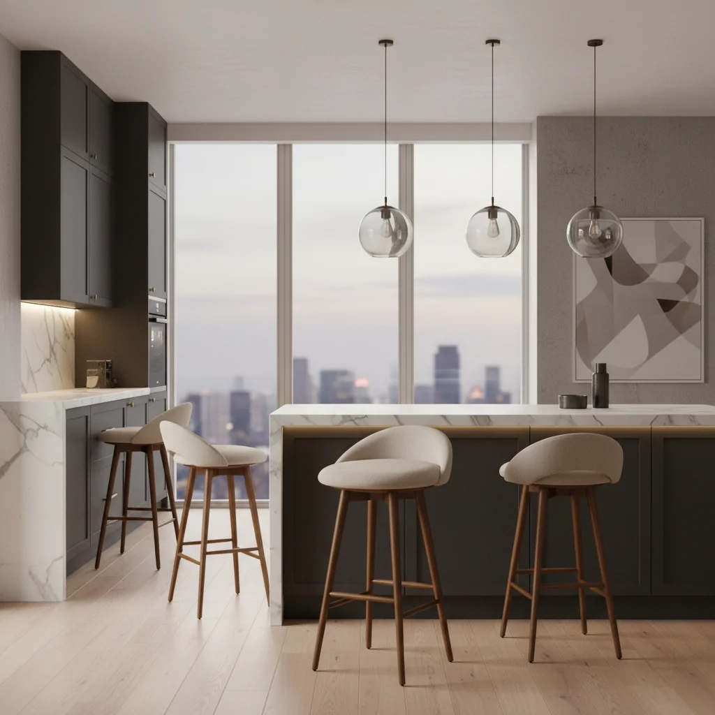 Banqueta Sue Madeira: Sofisticação Orgânica para Ambientes de Alto Padrão