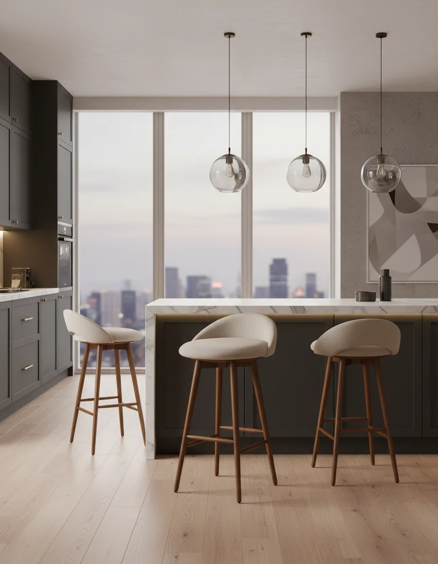 Banqueta Sue Madeira: Elegância Natural e Design Orgânico para Espaços Gourmet