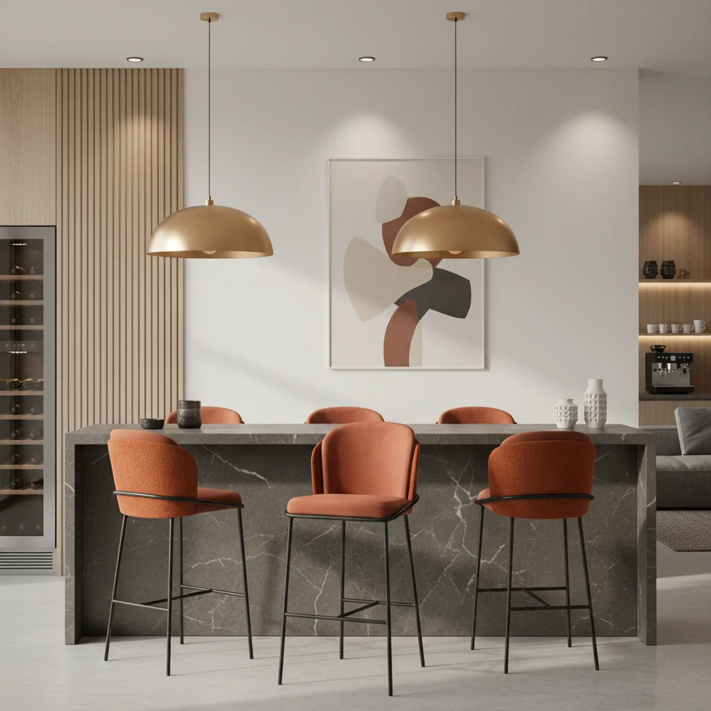 Banqueta Galli em Aço Carbono: Sofisticação Natural para Ambientes de Alto Padrão