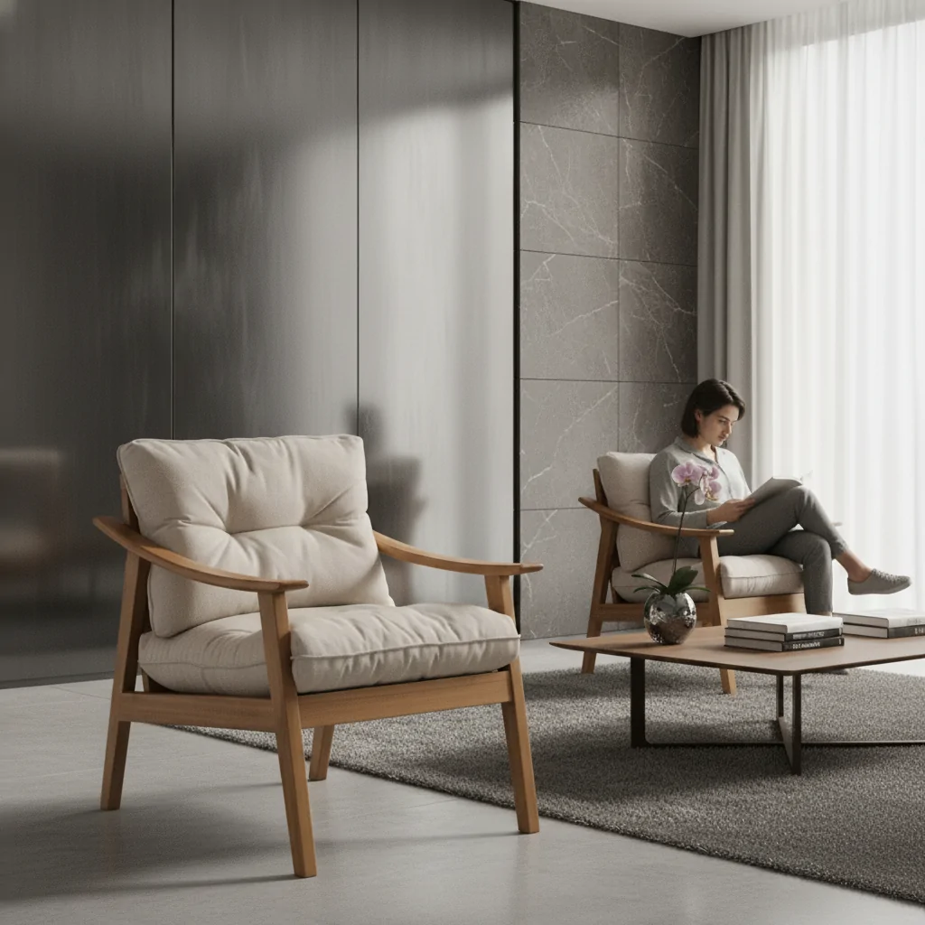 Poltrona Olli: Sofisticação em Madeira para Ambientes de Alto Padrão