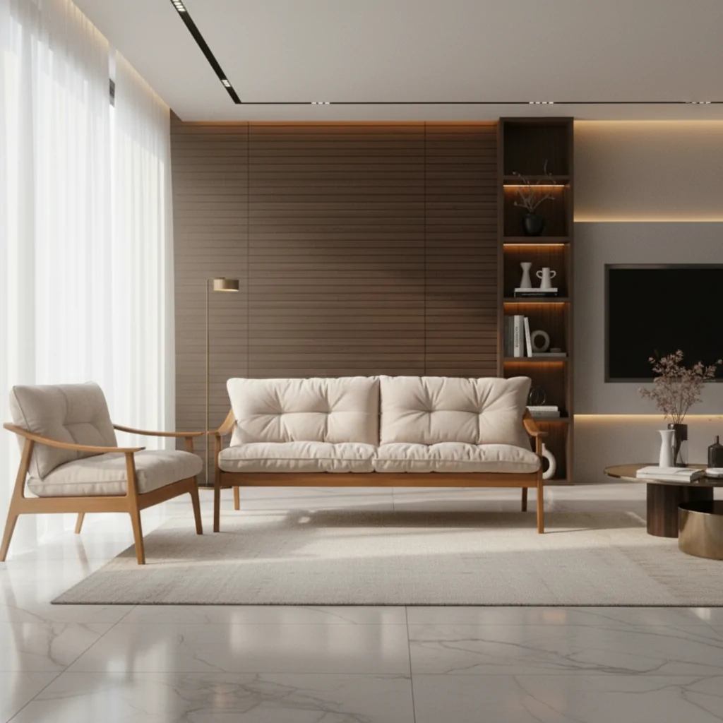 Sofá Olli Madeira: Elegância Sustentável e Conforto em Alto Padrão para sua Sala